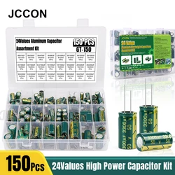 150Pcs JCCON Aluminum Electrolytic Capacitor Kit 24Values 6.3V-450V Capacitors Assortment Kit 680UF 1000UF 2200UF 3300UF 4700UF
