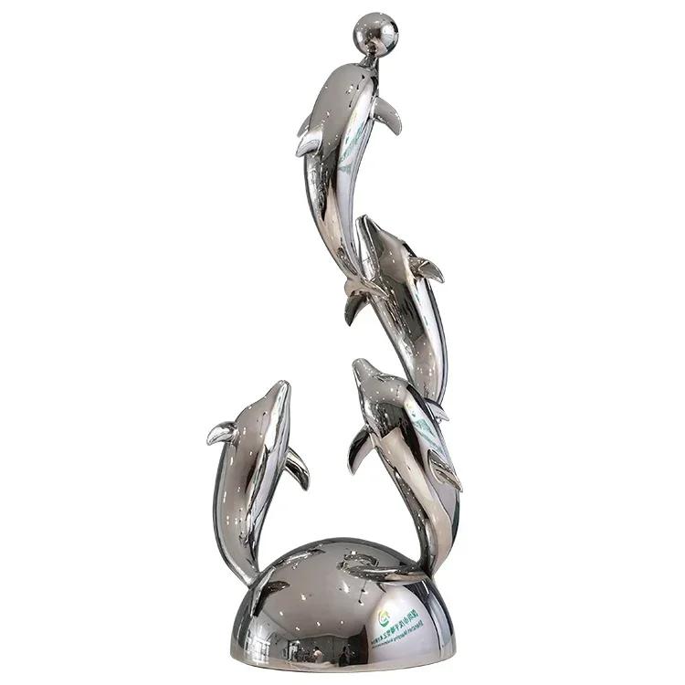 Modern Style Mirror Polishing Home Decoration Custom Multi-Color Size Metal Crafts Stainless Steel Dolphin Sculpture