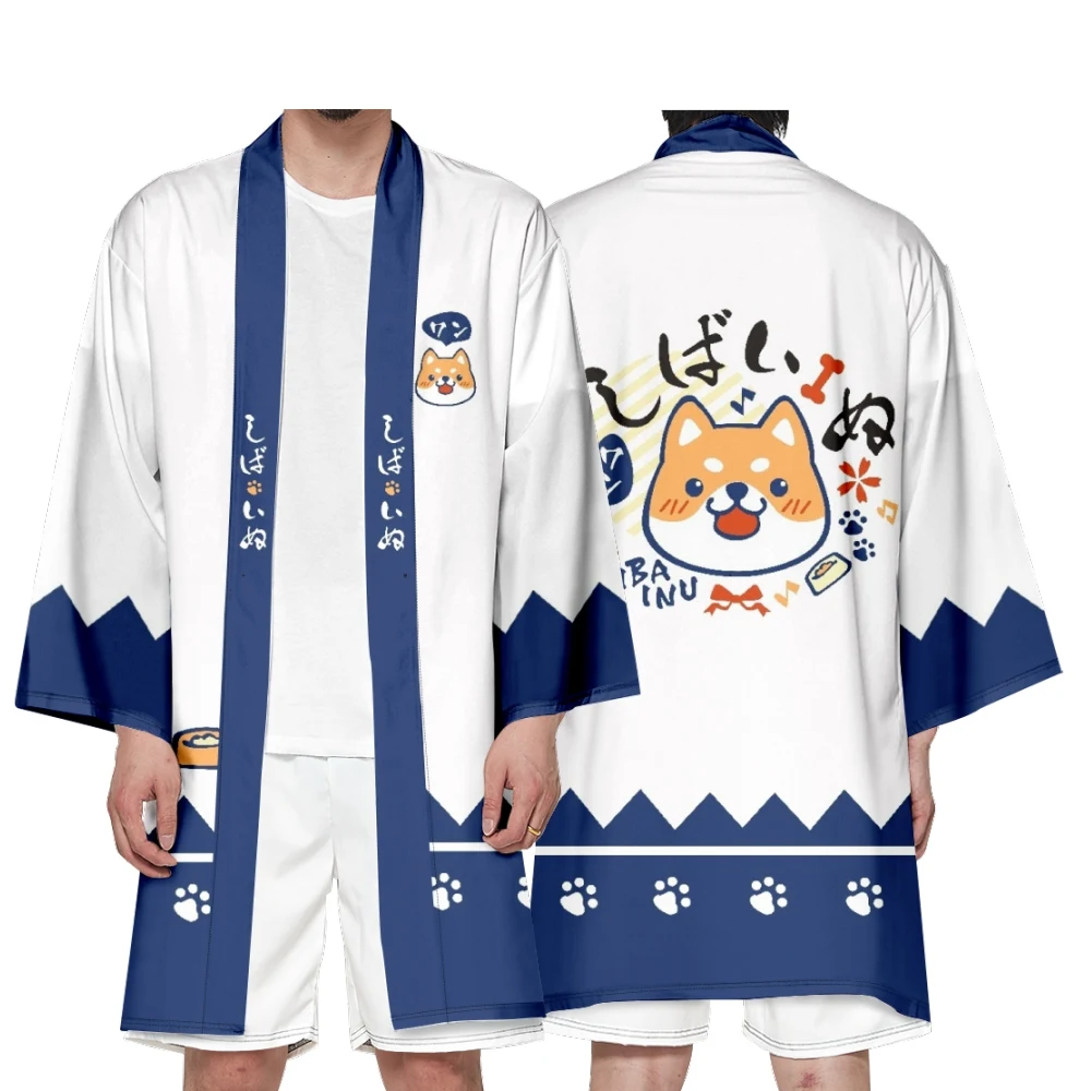 

Japanese Cartoon Anime Shiba Inu Long Kimono Summer Beach Yukata 3/4 Sleeve Shirt Haori Fashion Women Men Haori Top Yukata