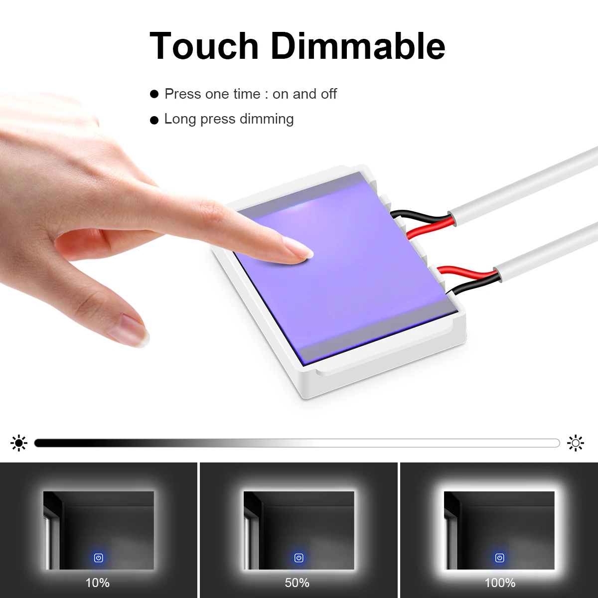 Touch Switch Makeup Mirror Light Dimmable 12V COB LED Strip Lights Bedroom Bathroom Dressing Table Background Lighting LED Tape