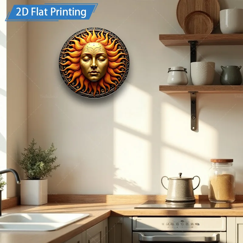 1 قطعة علامة معدنية 8x8 بوصة "عمل فني للوجه الشمسي الشمسي-ديكور حائط بوهو شيك لغرفة المعيشة"