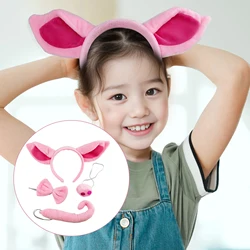 4x Funny Pig Ears Headband Pig Nose Tail Pink Piggy Cosplay Costume Accessories Cosplay Set for Photo Props Performance Parties