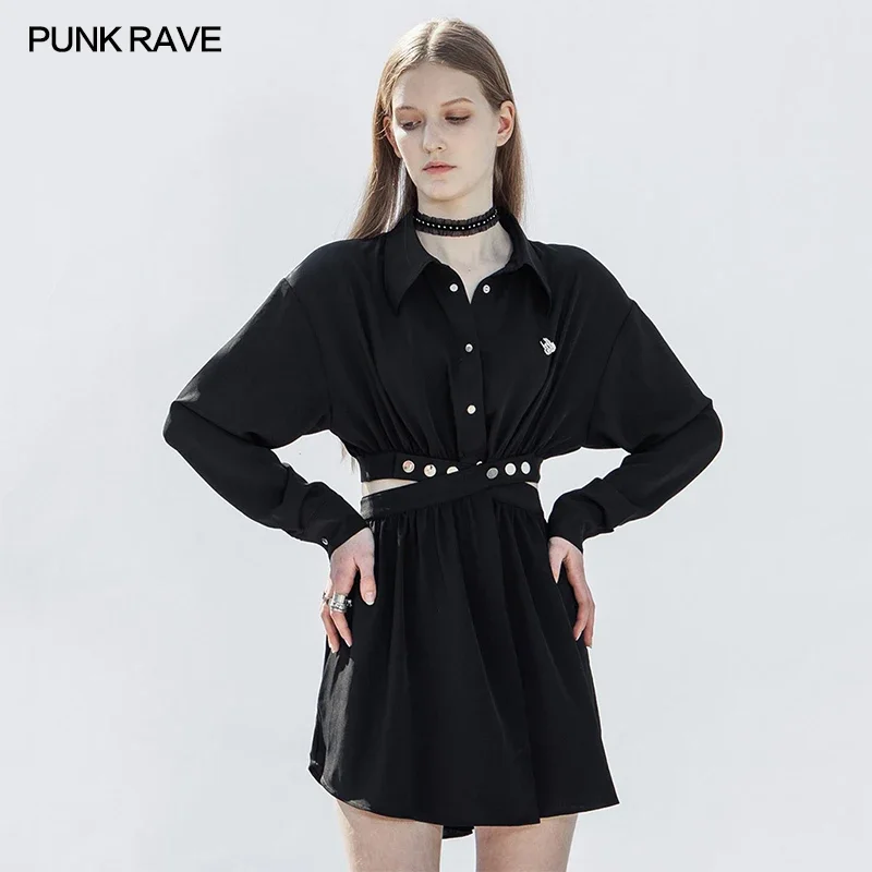 

PUNK RAVE Women's Punk Daily Two Wearing Black Dress/coat Personality Removable Chiffon Long Sleeve Dress Spring/Autumn