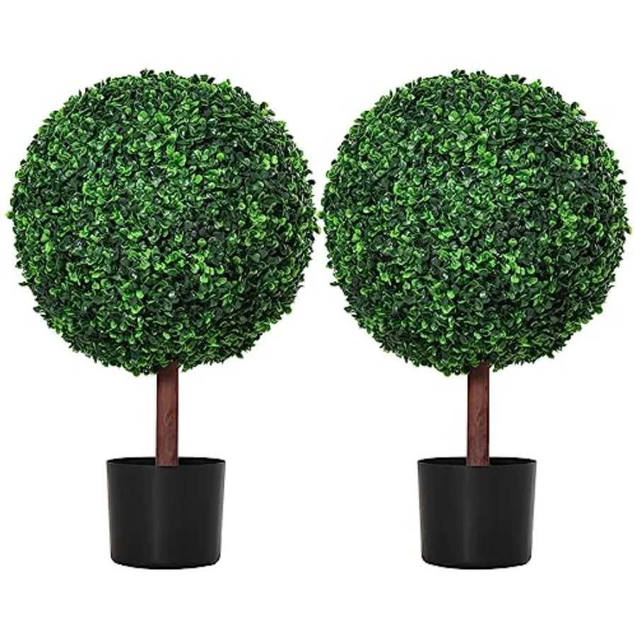 23.5 Artificial Boxwood Topiary Ball Tree for Home Balcony Backyard Garden Green Plastic Foliage, Realistic Texture, Nursery Po
