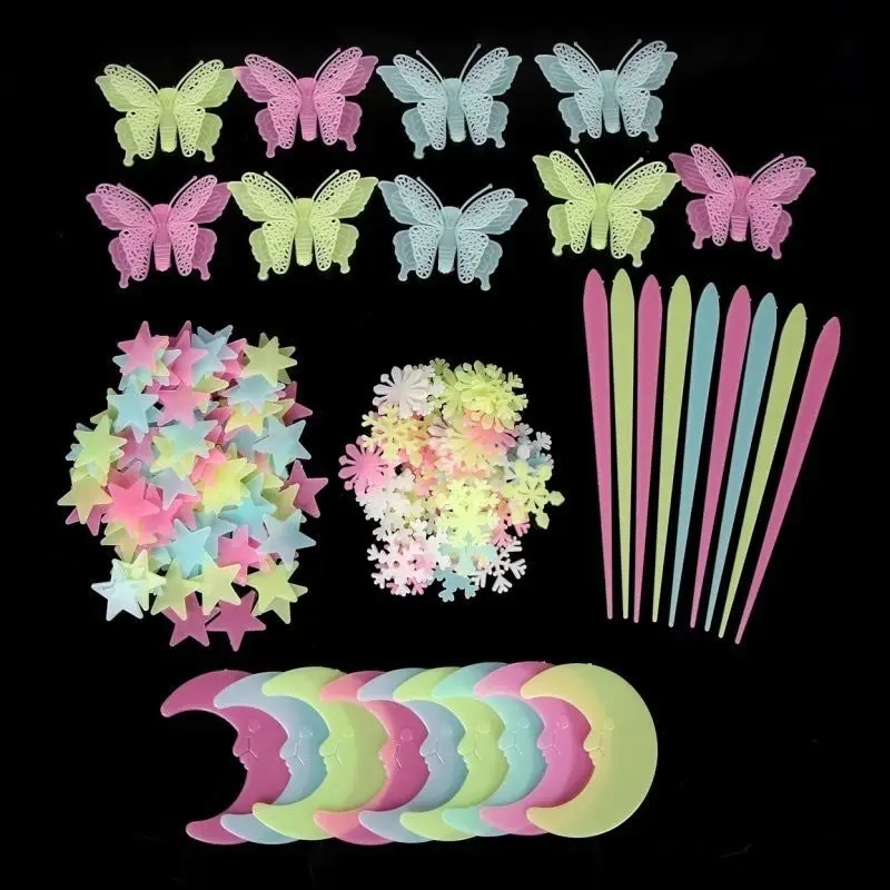 Luminous Butterfly Stars Wall Stickers Fluorescent Glow In The Dark Stickers Kids Rooms Decorations Home Bedroom Ornaments