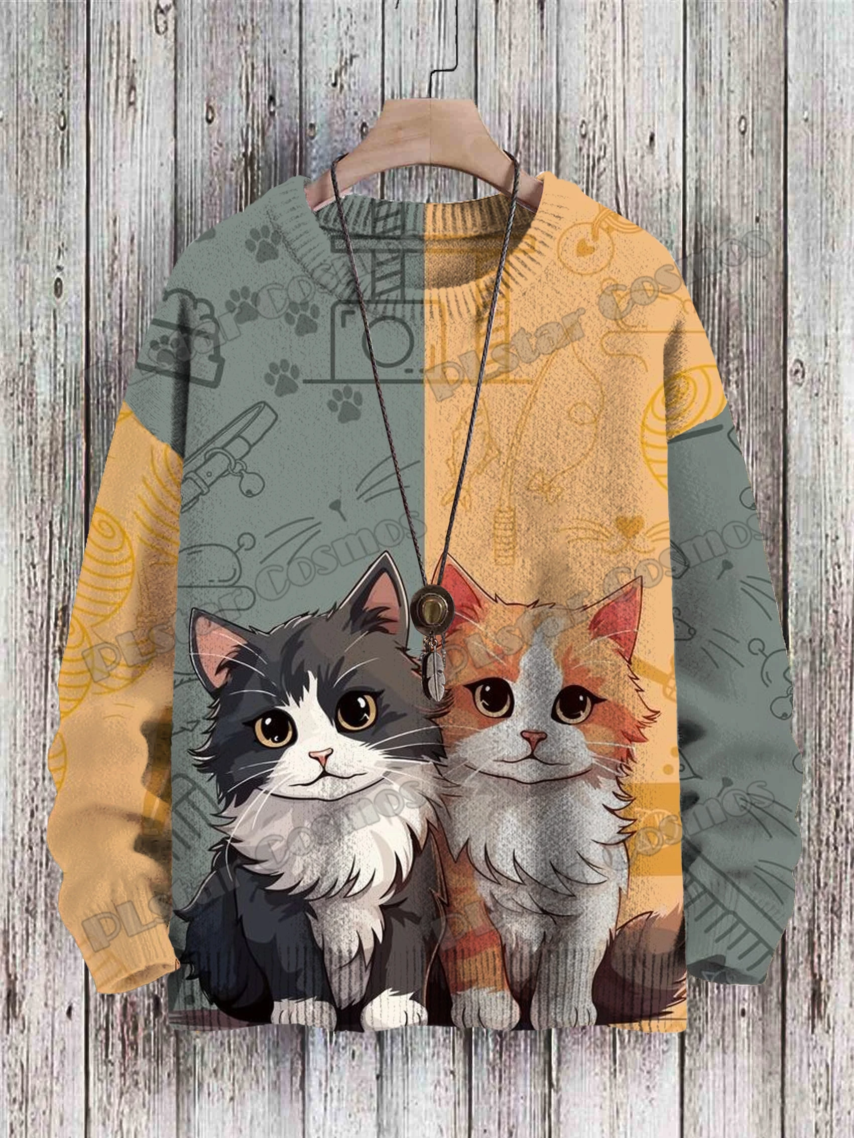 Multicolor Art & Vintage Cat Fun Art Pattern 3D Printed Men's