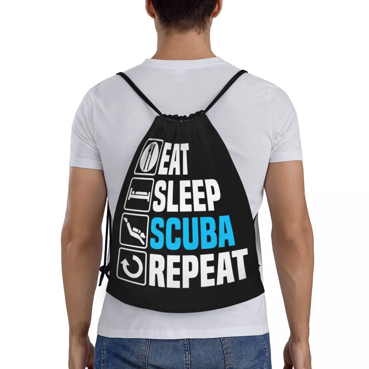 Custom Funny Eat Sleep Scuba Diving Drawstring Backpack Bags Women Men Lightweight Diver Gym Sports Sackpack Sacks for Training