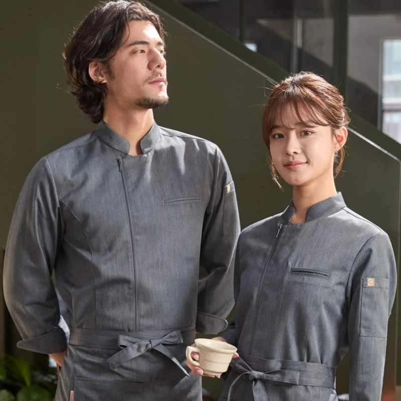 Veste de Chef à fermeture éclair pour hommes et femmes, uniforme de serveur de cuisine d'hôtel et de Restaurant à manches longues