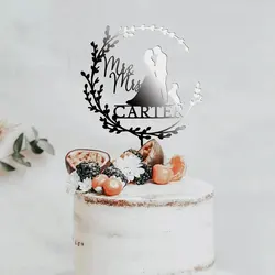 Personalized Bride & Groom Dog Wedding Cake Topper Custom Mr & Mrs Couple Wedding Cake Topper With Last Name