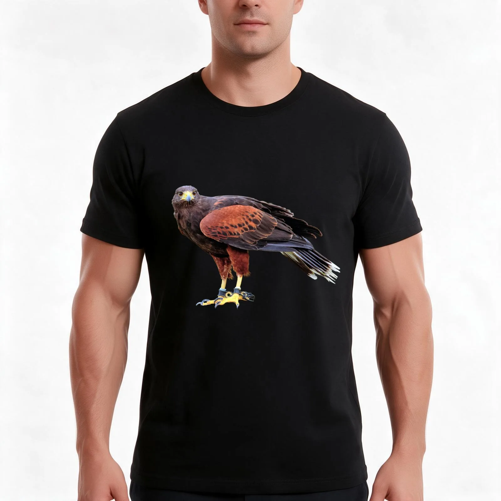 Harris Hawk T-Shirt, Summer Casual Cotton Tee, Oversized Streetwear Tops, Vintage Graphic Print, Loose Fit Short Sleeve