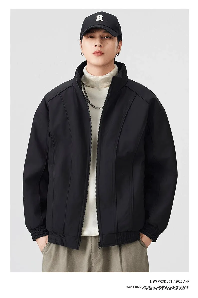 DUKEEN Men's Winter Padded Bomber Jacket Stand Collar Windproof Casual Coat Loose Fit Warm Streetwear Jacket