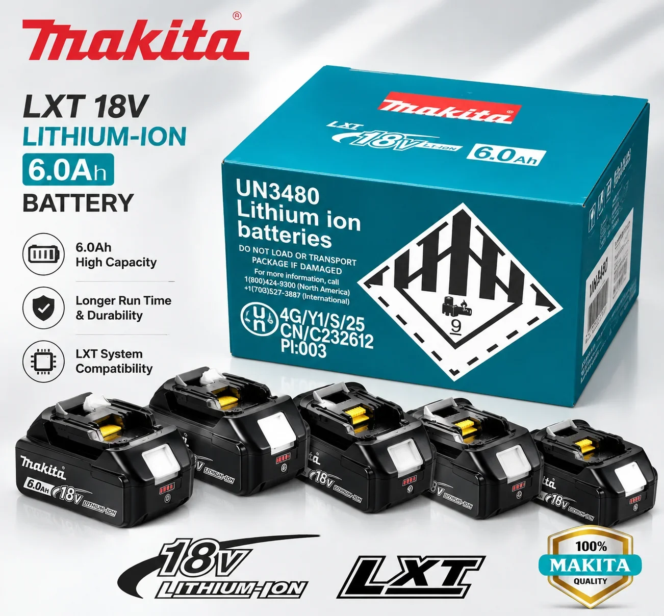 

18V 6.0Ah Li-ion Battery With DC18RC Fast Charger Kit Fit Makita BL1860 BL1850 Cordless Power Tools Replacement Charging Set