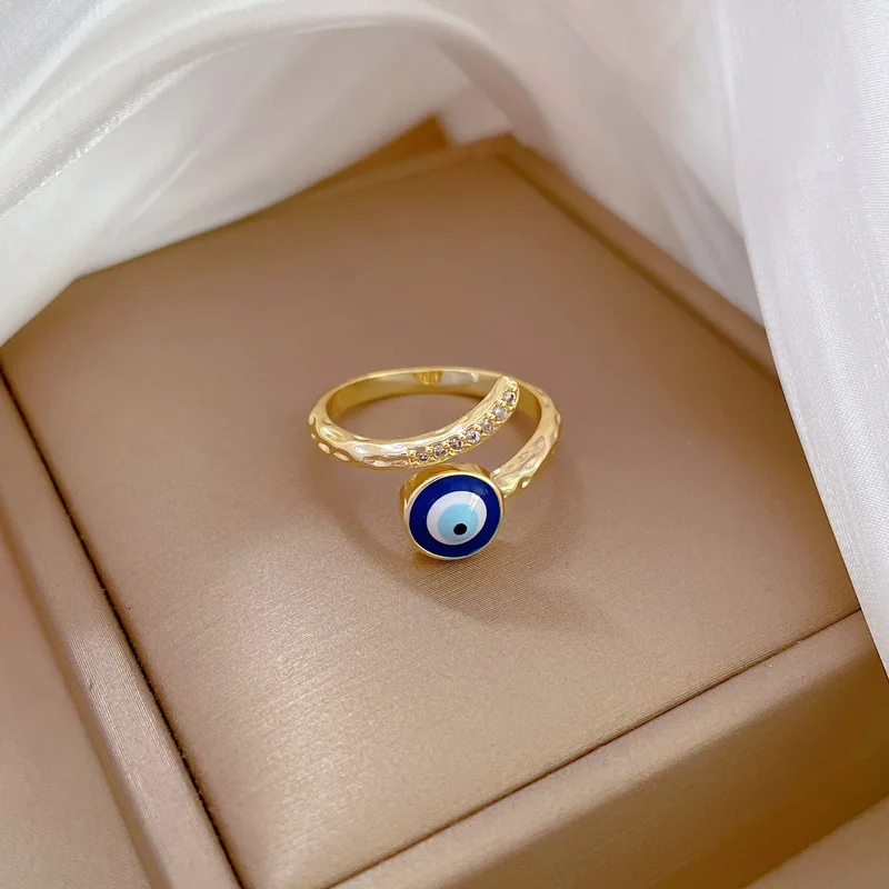 New Trend Zircon Blue Evil Eye Rings for Women Opening Adjustable Copper Finger Ring Wedding Couple Jewelry anillos mujer