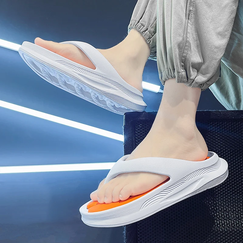 

Летние уличные мужские тапочки-стринги, противоскользящие пляжные сандалии Thi Bot, повседневные слипоны, дышащая резиновая подошва на плоском каблуке