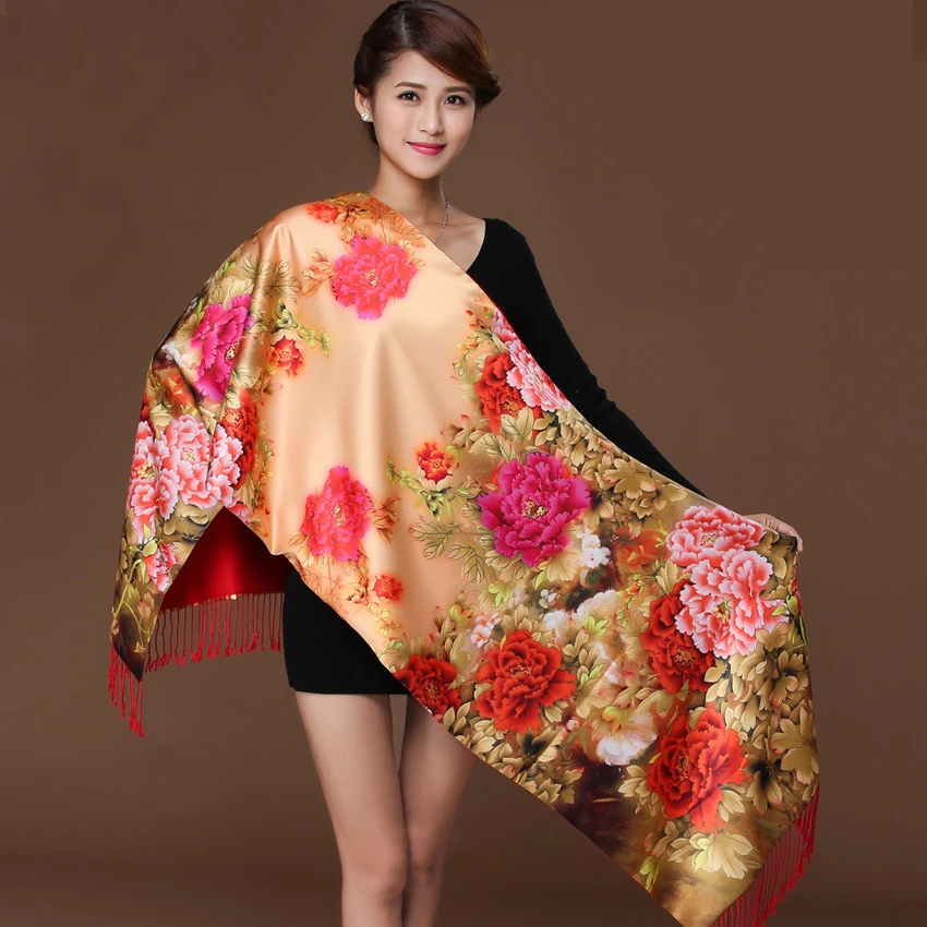

Shanghai Store Brand Foulard Femme Hijab Bandana Scarf Women Long Tassel Floural Print Scarf Winter Shawl Silk Scarves Female