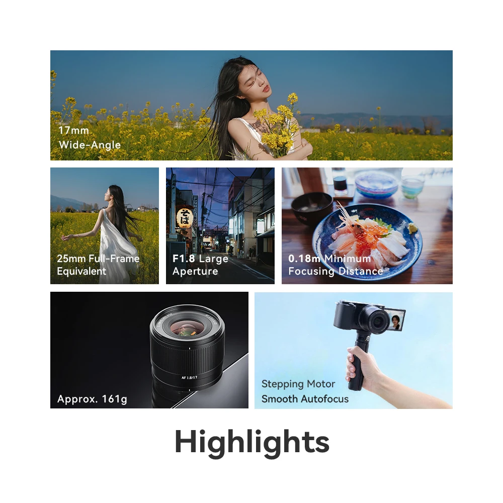 TTArtisan AF 17mm F1.8 APS-C 광각 단렌즈 자동 초점 경량형 (소니 E, 후지필름 X, 니콘 Z 마운트 카메라 A6400 XT30 호환)