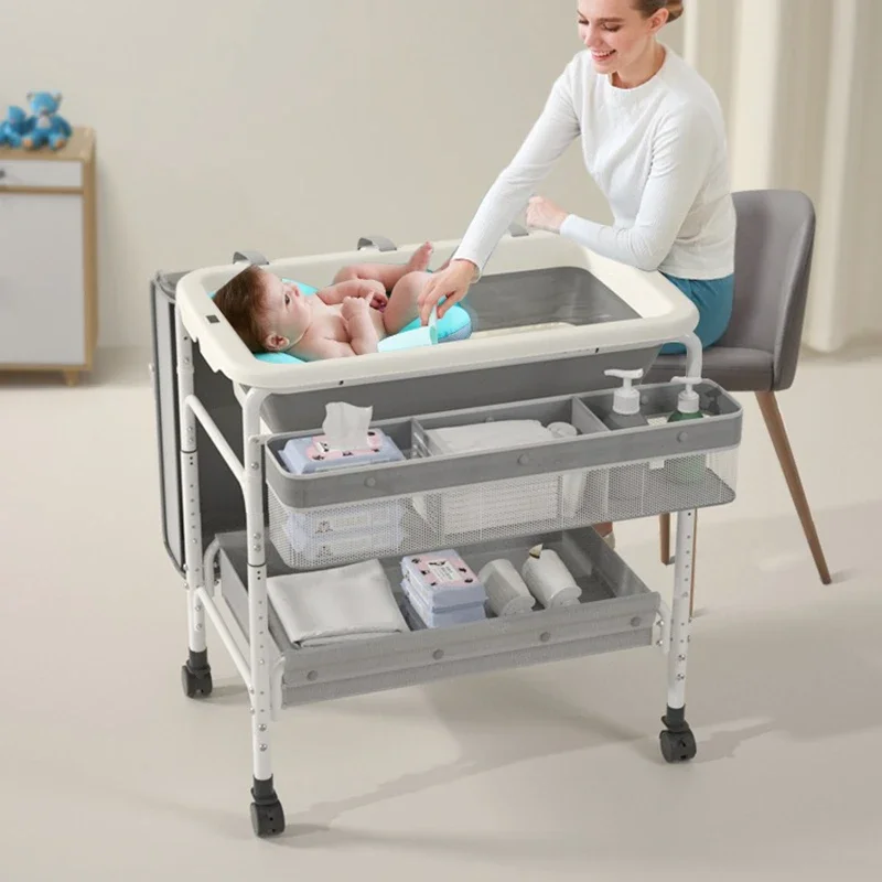 Multi Functional Folding Baby Shower Care Table Newborn Diaper Changing Table Adjustable Sitting and Lying Stand Bathtub