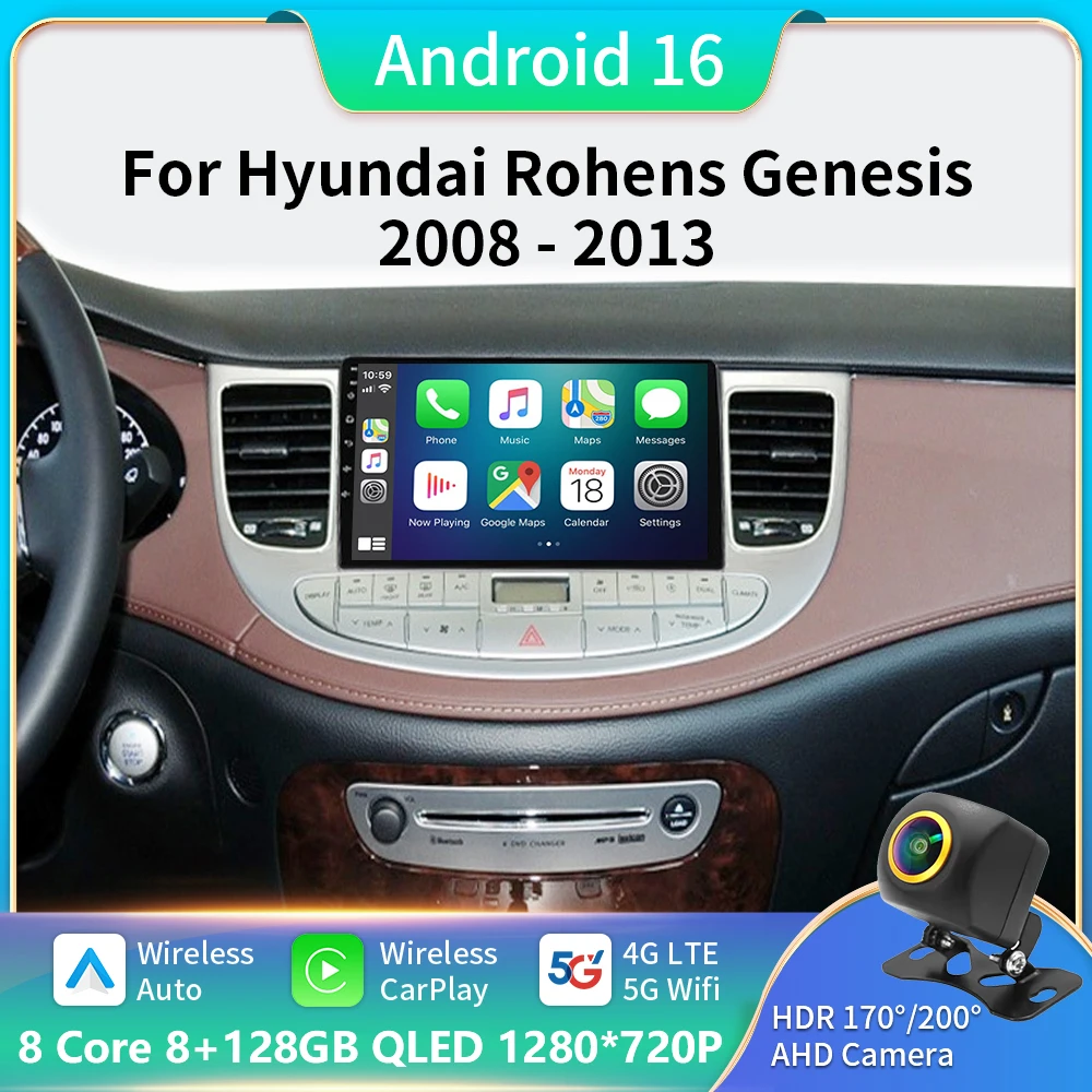 

Android 16 For Hyundai Rohens Genesis 2008 - 2013 Multimedia Navigation Wireless Carplay Stereo Screen Car Radio 5G WIF GPS BT