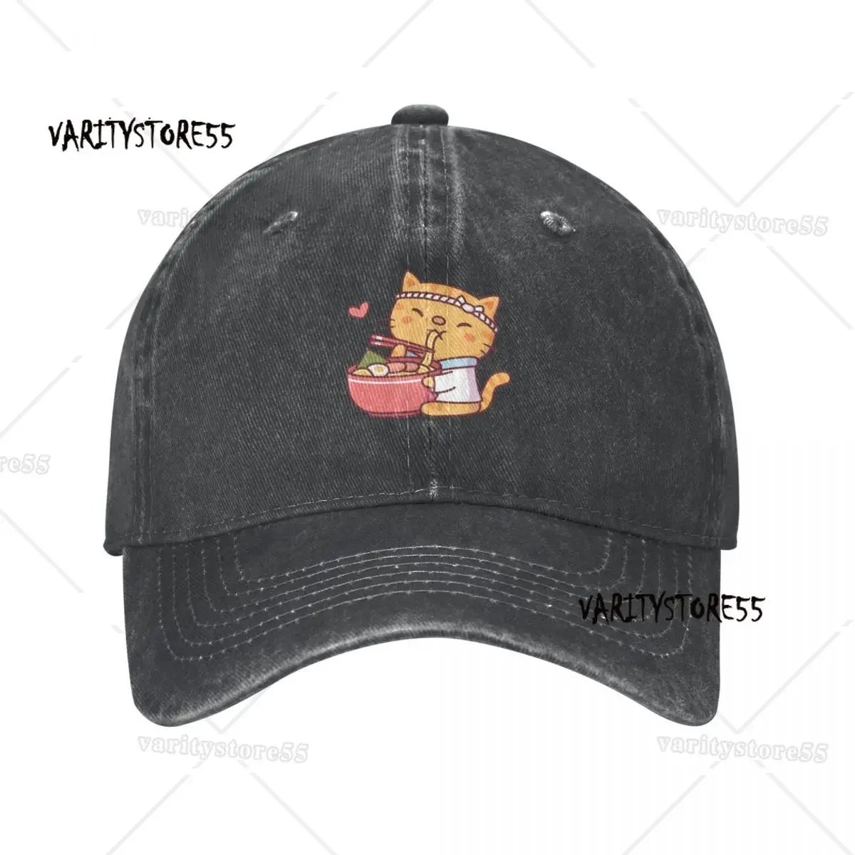 Cute Tabby Cat Chef Eating Ramen Noodles Cowboy Hat Snapback Cap western Hat Dropshipping GuIf Women Men's