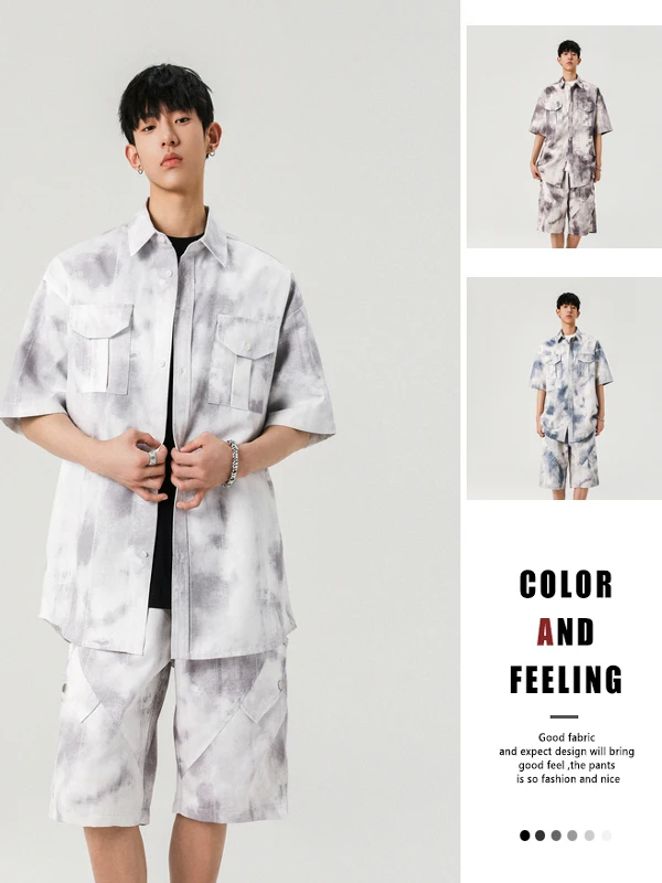 

New Men's Summer Casual Loose ort Sve irt And ort Pants Two-Piece Set Faionable Polyester Fiber Youth Sportswear