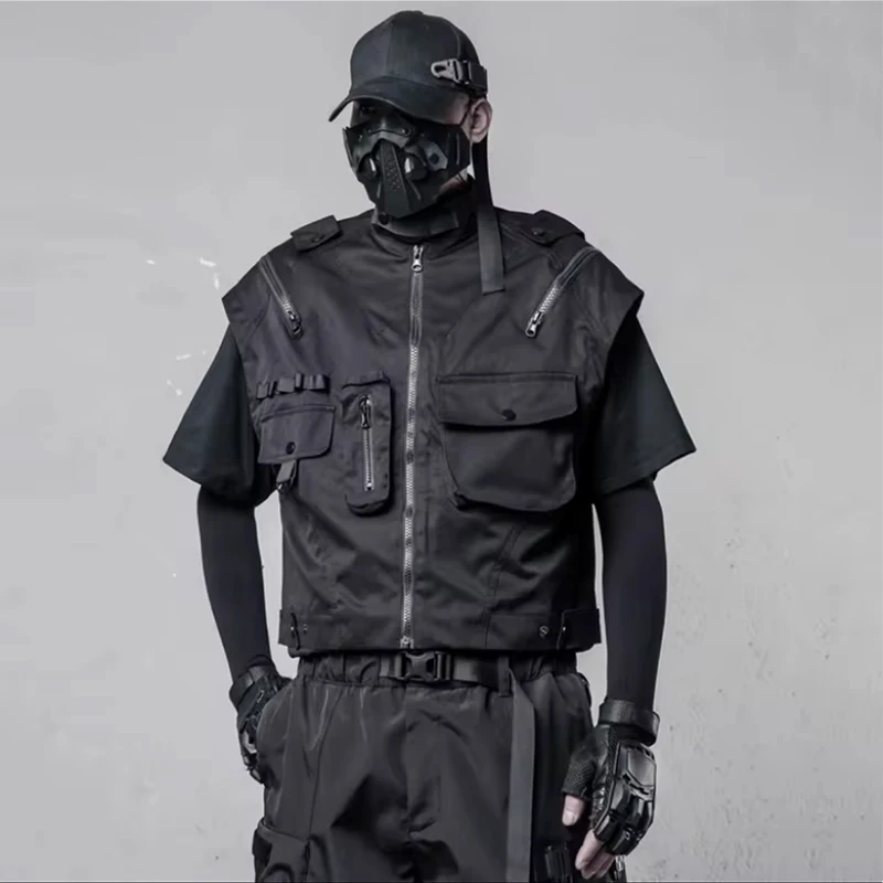 

ARENS воротник-стойка с несколькими карманами на молнии в стиле пэчворк, дизайн, жилет-карго, мужская одежда, тактическая техническая одежда, стильные топы без рукавов, chalecos