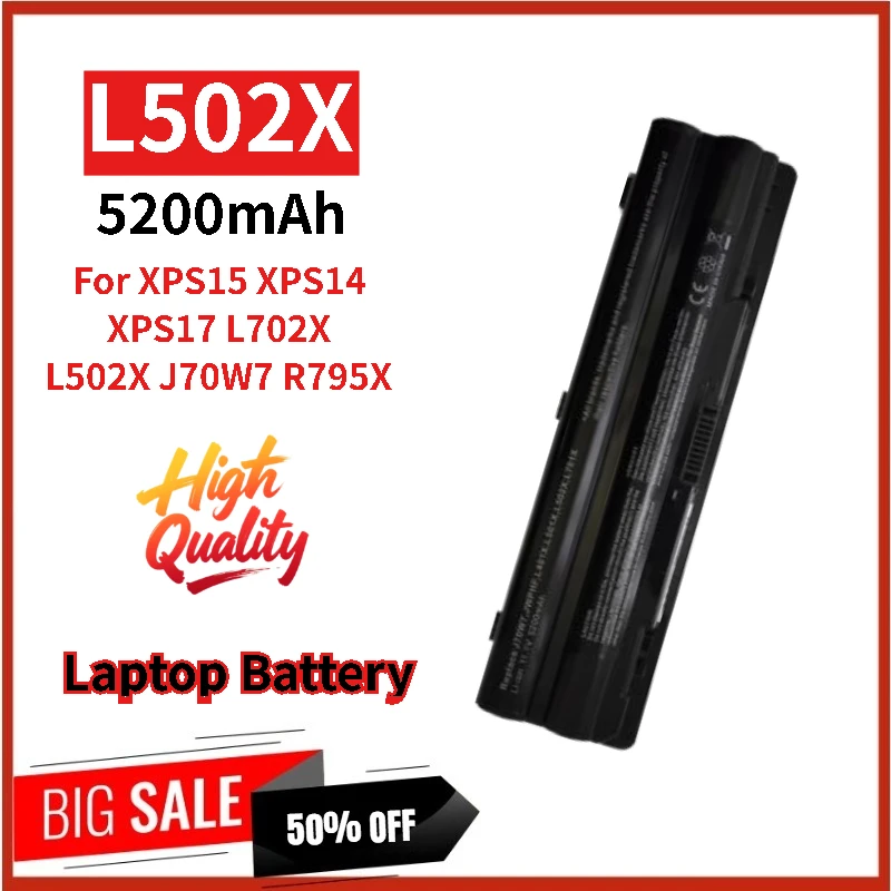 

High Quality Replacement Laptop Battery L502X 11.1V 5200mAh For XPS15 XPS14 XPS17 L702X L502X J70W7 R795X Brand New