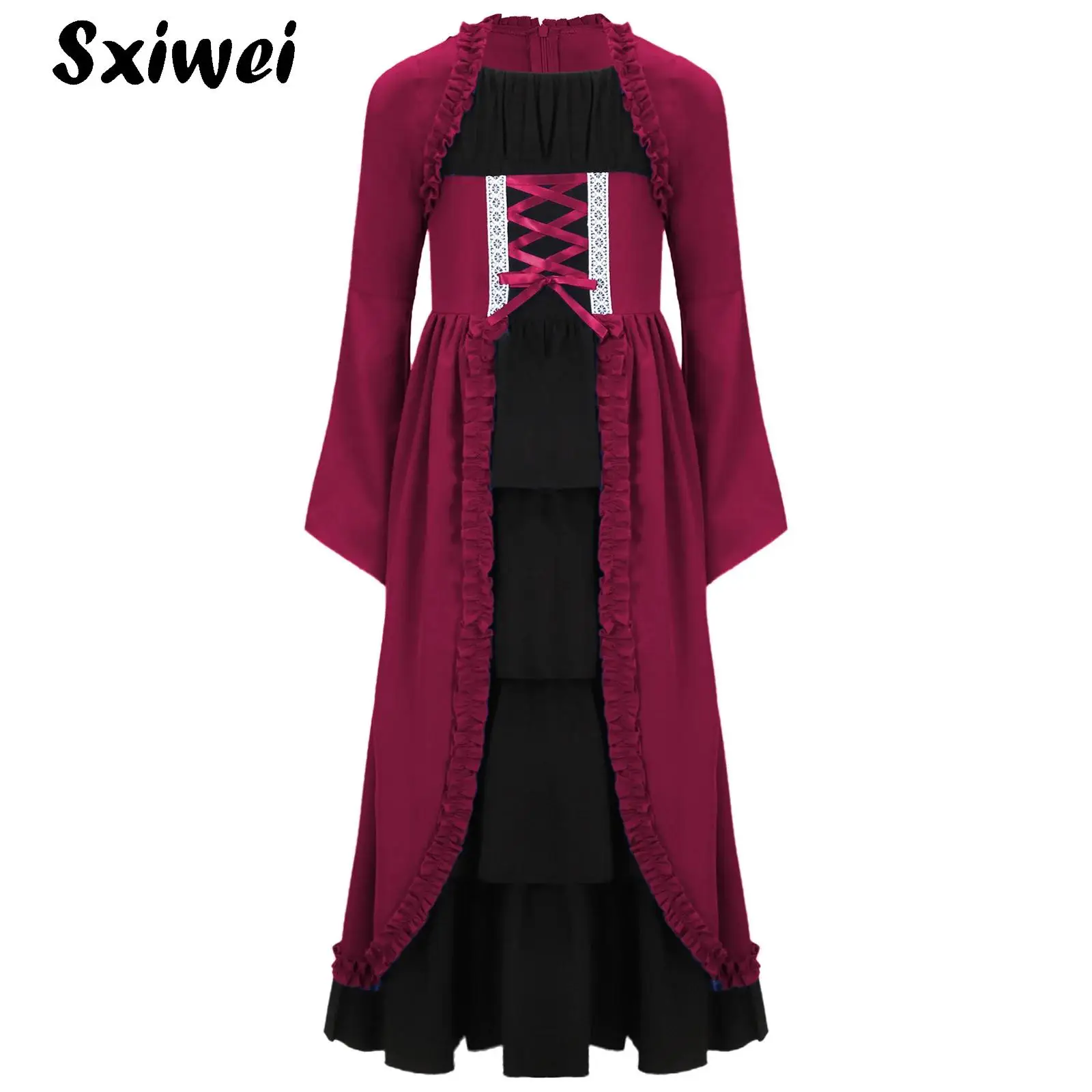 

Halloween Historical Girls Costume Medieval Renaissance Maxi Dress Christmas Xmas Carnival Party Ruffled Victorian Dress Gown