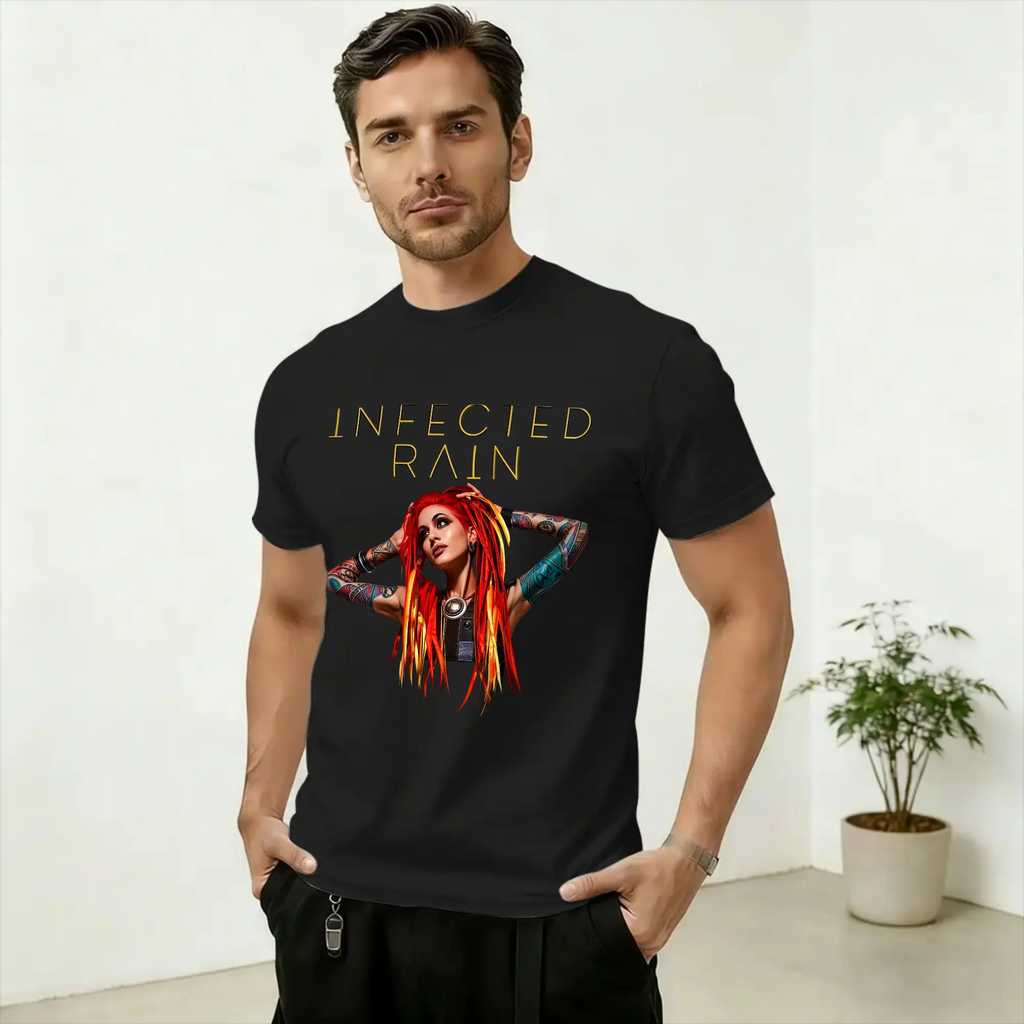 Vintage T-Shirt Summer Band Infected Rain Hippie T-Shirts  Cotton Tshirt for Man Y2K Basic Pattern Short Sleeve Clothes
