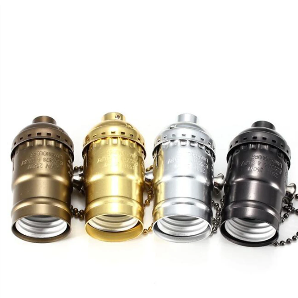 

3 pcs E26 Lamp Base Retro Aluminum Socket Chain Switch Vintage Light Bases Creative Holder Screw Bulb Easy Install Lighting