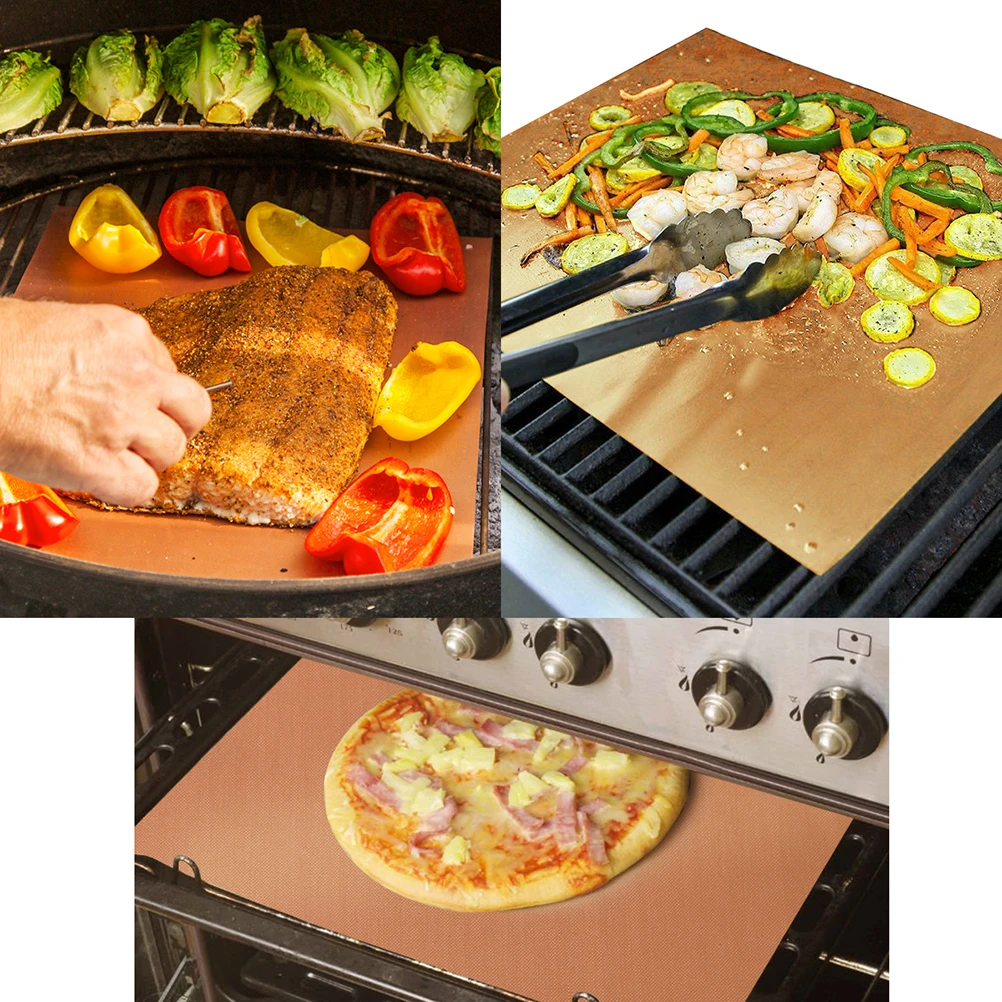 

1PC BBQ Oven Grill Mat Heat Resistant Non-Stick Barbecue Grill Sheet Oven Pan Liners Baking Pad Mat (Golden)