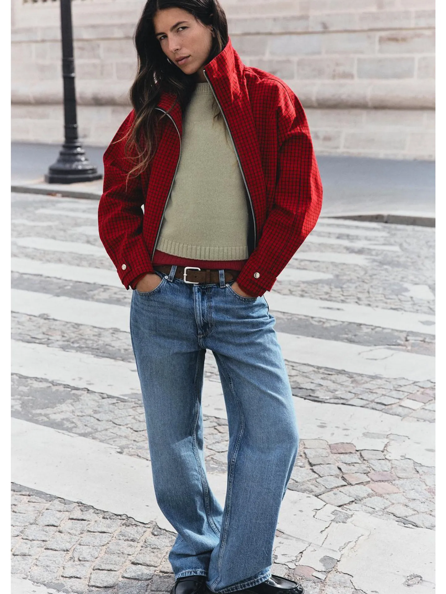 Fall New Women's Long Sleeve Stand Collar Zipper Short Plaid Pilot Jacket Outerwear Casual Style Polyester Fiber 6318268