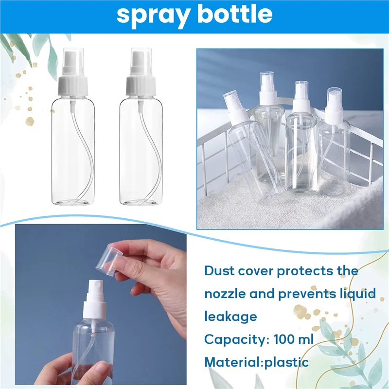A28F-50PCS 100ml 透明プラスチック香水アトマイザー 小型ミニ空スプレー詰め替えボトル トラベルボトルセット