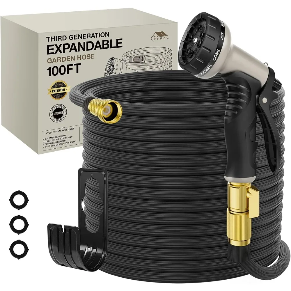 

100ft,Expandable Garden Leak-Proof with 40 Layers of Innovative Nano Rubber,No-Kink Water Hose (Black)