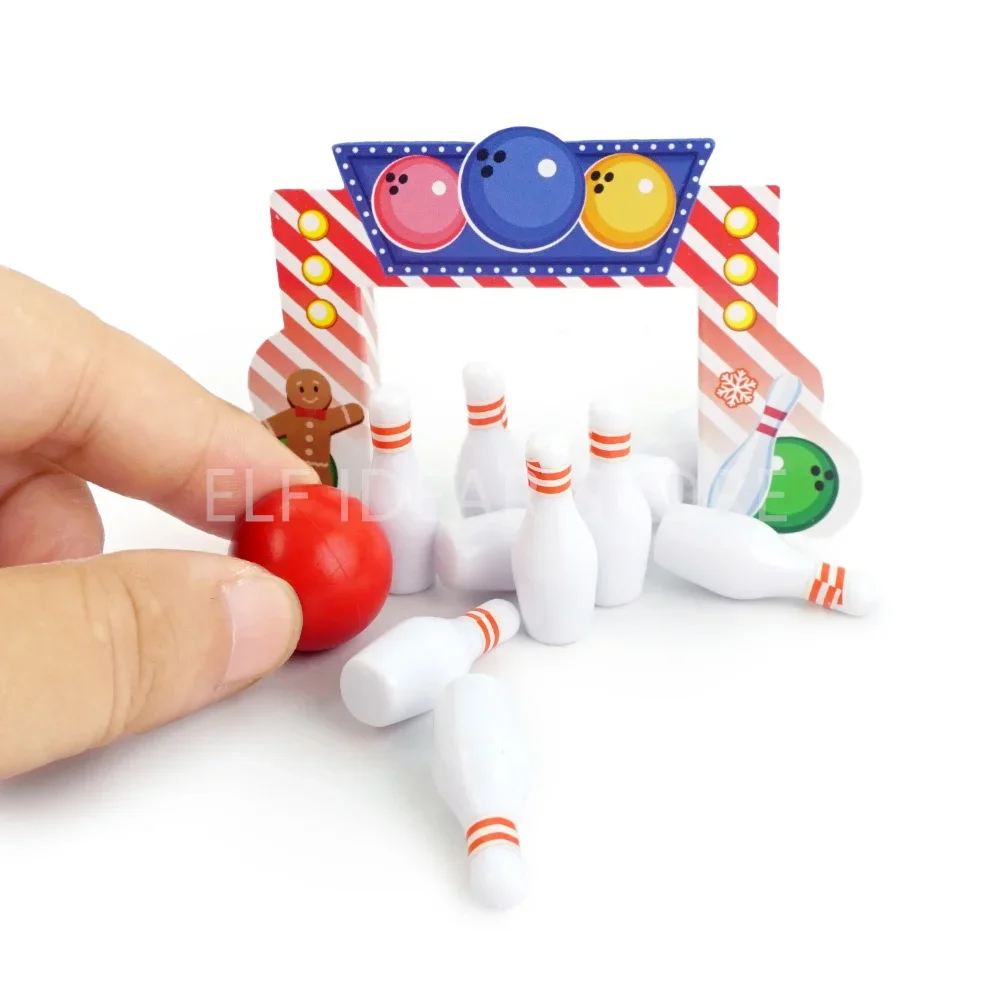 Christmas Creative Decoration Miniature Bowling Set Dollhouse Accessory Elf Doll Display Prop