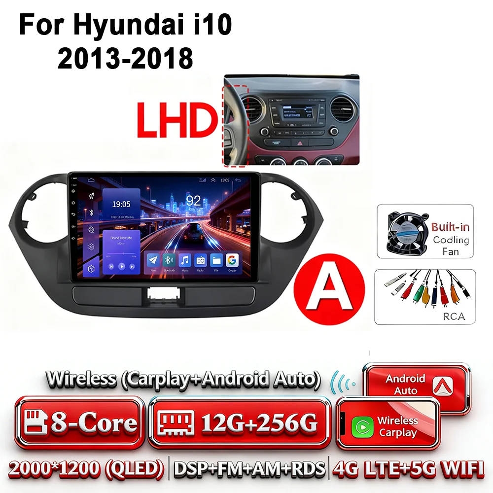 Android 17 2Din Carplay Android Auto 4G WIFI autoradio voor Hyundai I10 2013-2018 GPS DSP BT touchscreen multimediasysteem - afbeelding 1