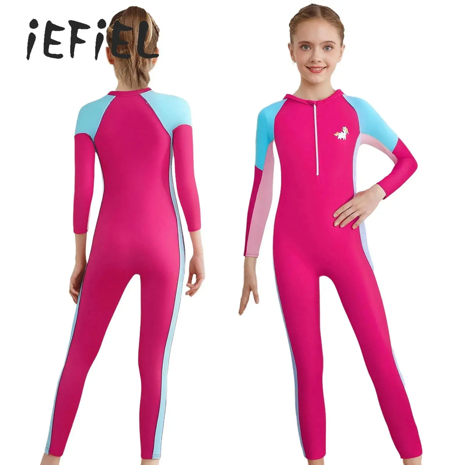 

Kids Girls Full Length Swimming Costume One Piece Rash Guard Swimsuit Wetsuit Long Sleeve Sport Surfing Diving Bathing Suit