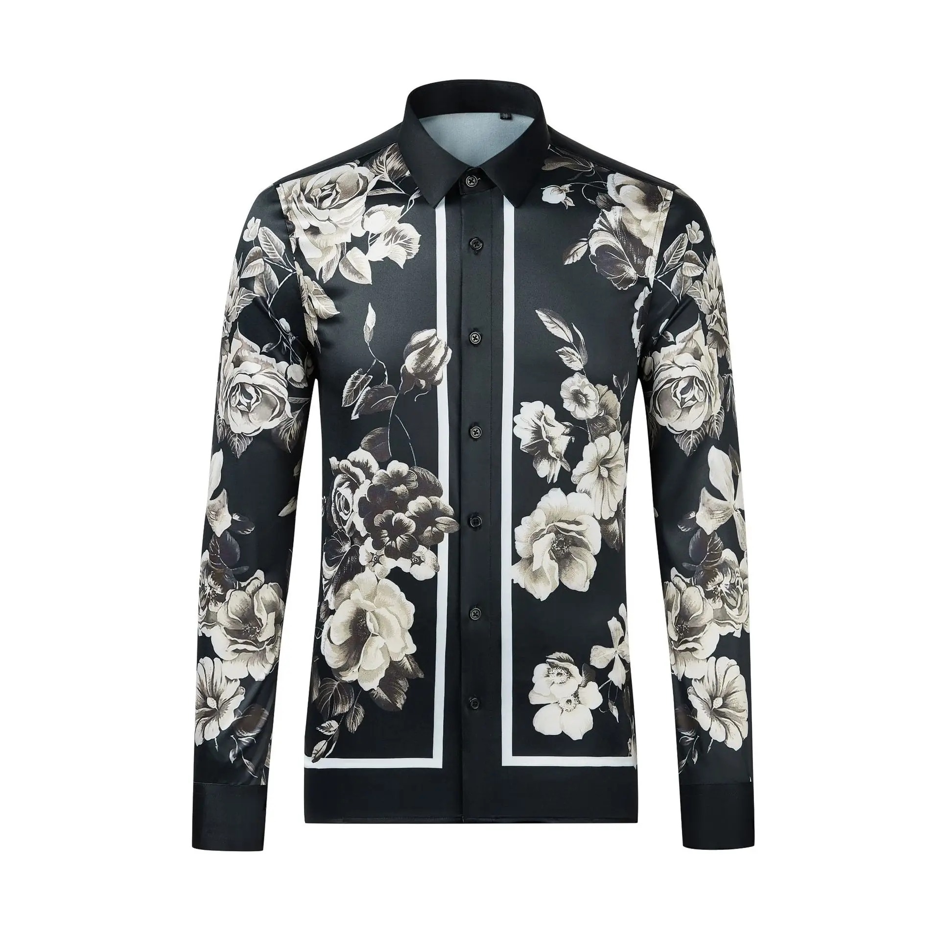 Luxury Vintage Floral Print Shirt for Men Fashion Long Sleeved Casual Shirt Versatile Business Social Dress Shirt Streetwear Top