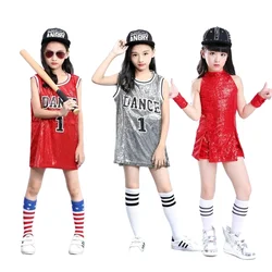 Girls Hip Hop Sequins Dance Costume Glitter Tank Top with Socks Children Kids Stage Performance  Mordern Jazz Outfits 5-12 Years