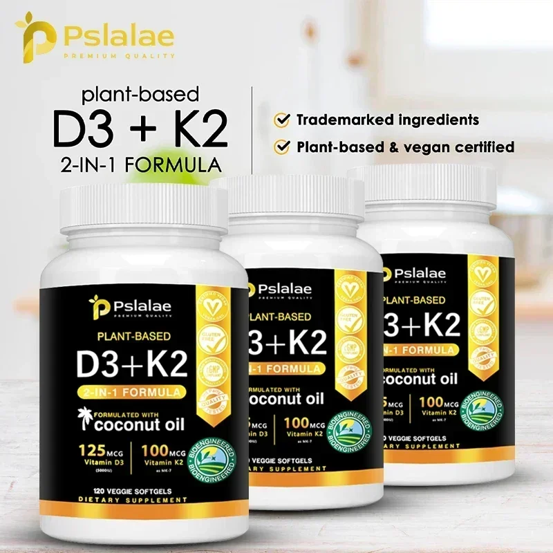 Vitamin K2+D3 - with Natural Organic Coconut Oil - Supports Calcium, Bone and Immune Health