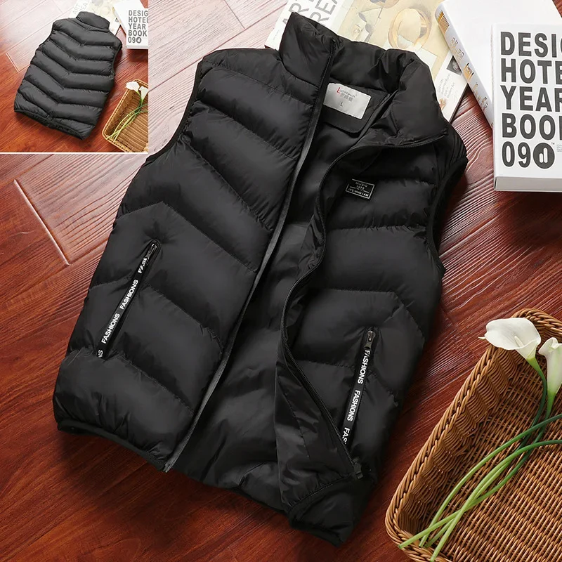 

New Winter Vest Jacket Men Puffer Sleeveless Coat Solid Color Down Warm Waistcoat Outwear Windbreaker Clothing