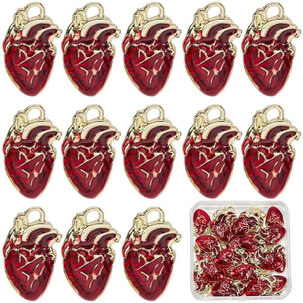 1 Box 30Pcs Human Heart Charm Anatomical Heart Charms Bulk Enamel Organ 3D Punk Gothic Pendants for Jewelry Making Findings DIY
