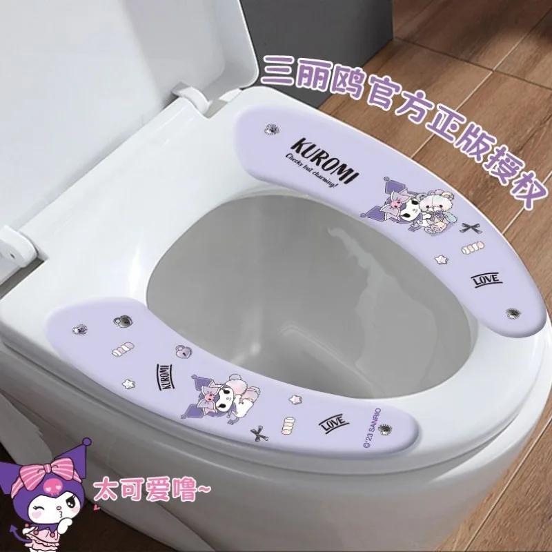 Kawaii Sanrio Anime Cartoon My Melody Kuromi Strawberry Bear Toilet Mat Home Toilet Sticker Four Seasons Cute Convenient Gift