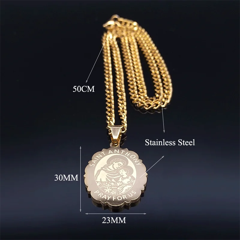 Heilige Anthonie beten für uns Erzengel Edelstahl Hip Hop Halskette Frauen Gold Farbe Blumen Halsketten Schmuck Geschenke n3191gds05 – Detail 3