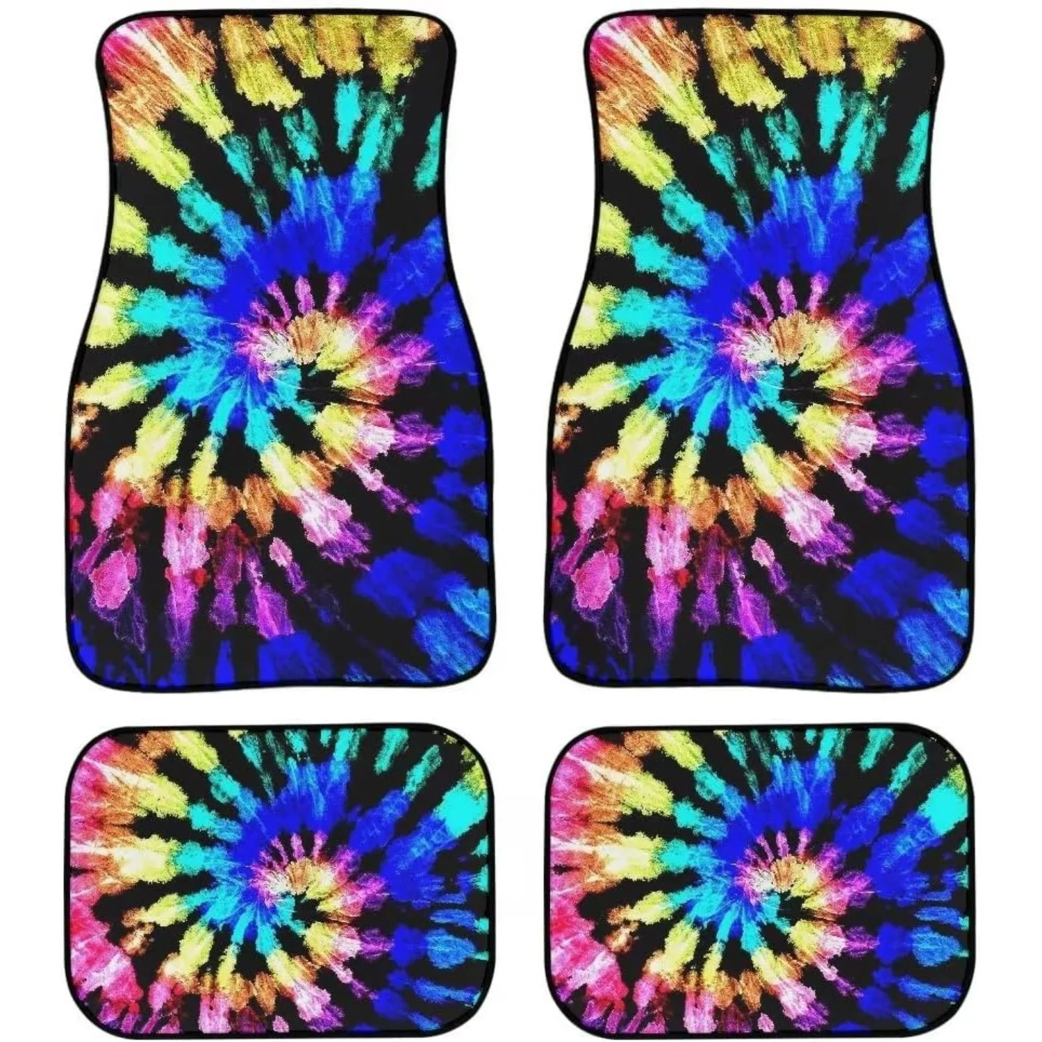 

Car Floor Mats For Women Cute Neon Color Spin Tie Dye Print Universal Fit Auto Carpet Set Of 4 Front & Rear Liners Protector