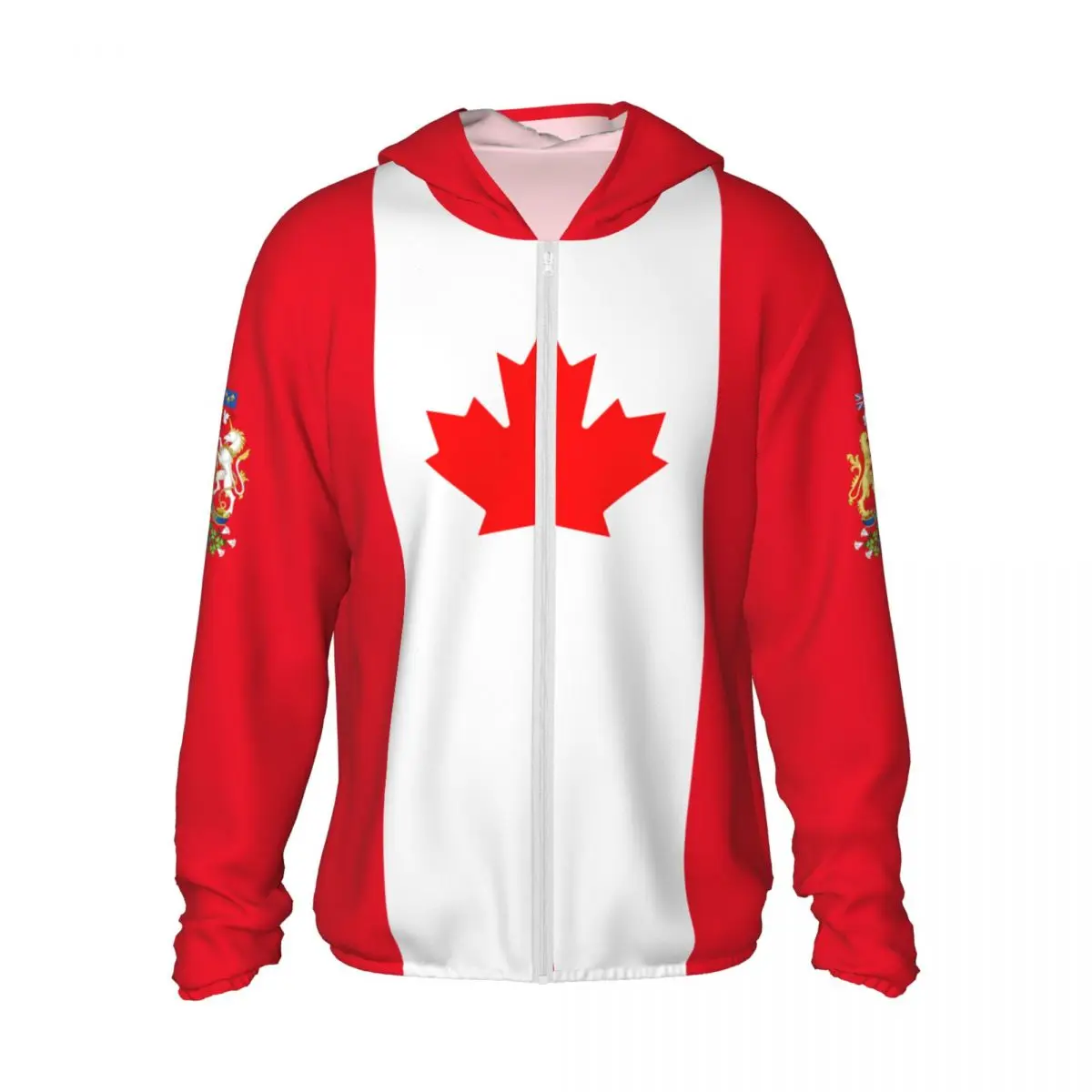 Canada Flag Polyester Hoodie Sunscreen Sun Protection Fishing Running Clothes Quick Dry Performance Long Sleeve With Zipper