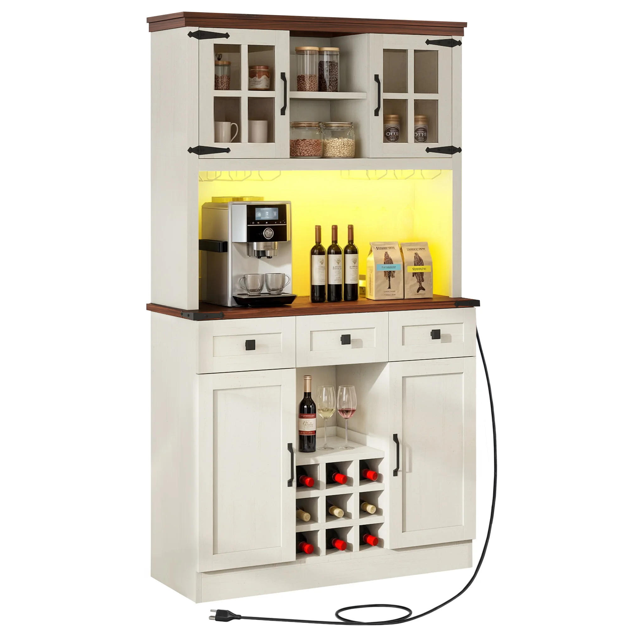 72'' Bar Cabinet Liquor Bottle Display Shelf Kitchen Tall Cabinet with Wine Rack