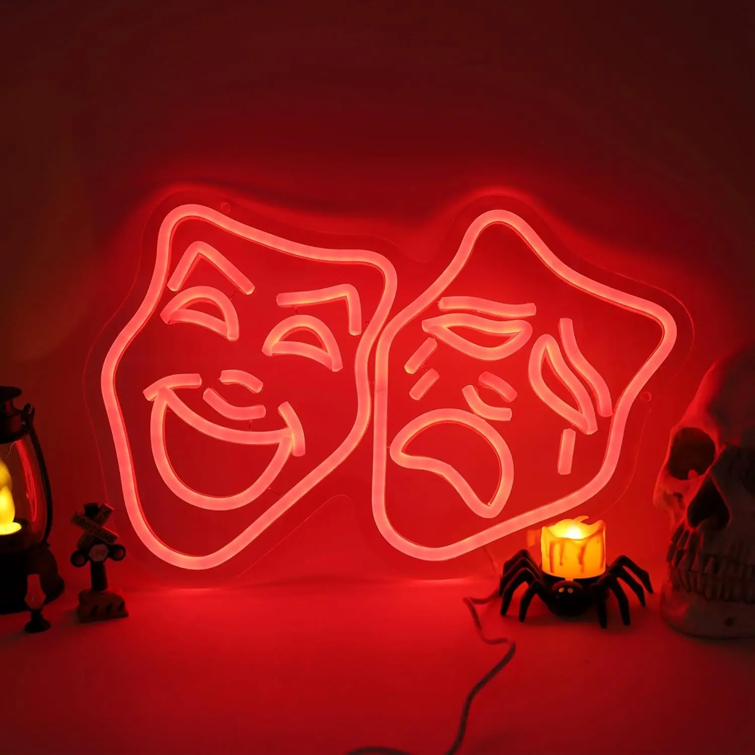 

Theater Mask Neon Sign USB LED Light for Movie Classroom Tiki Bar Gaming Room Bedroom Decoration personnalisé Gift Night Light