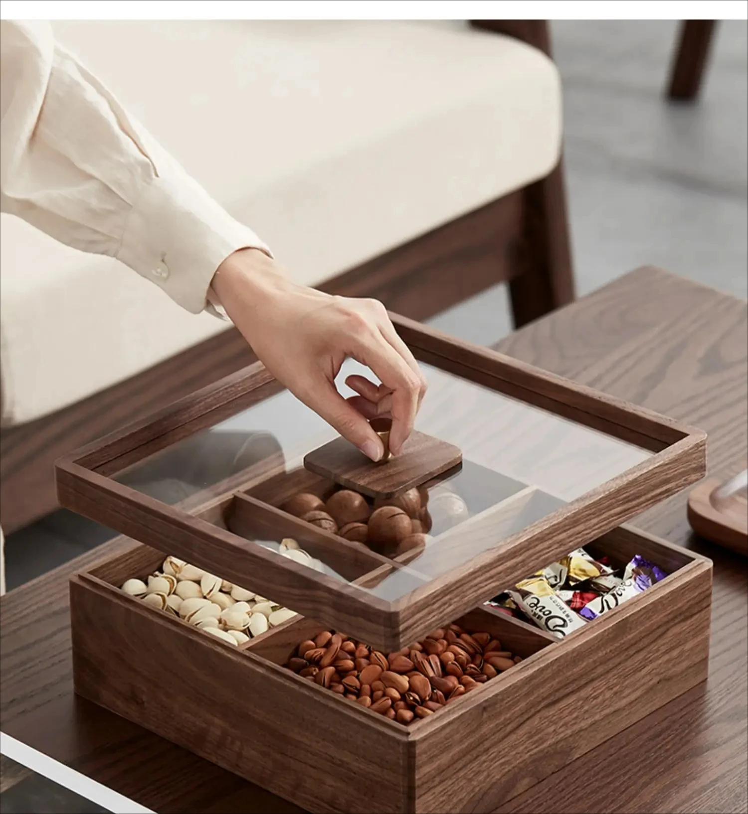 Elegant Solid Wood Fruit Box Chinese-Style Candy Holder with Lid