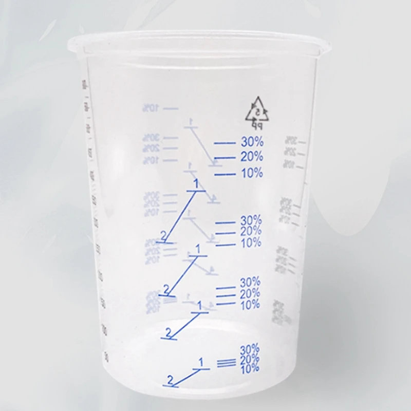 50 kubków do mieszania farba z tworzywa sztucznego 600Ml pojemnik do mieszania do precyzyjnego mieszania farby i cieczy (kolor losowy)