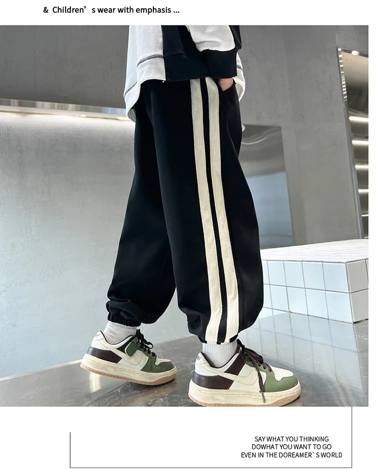 Koreanische Frühlings- und Herbstkleidung für Kinder, Jungen-Sporthose mit Seitenstreifen, Jogginghose für Teenager, Baumwollhose, Alter 5 bis 14 Jahre – Detail 8